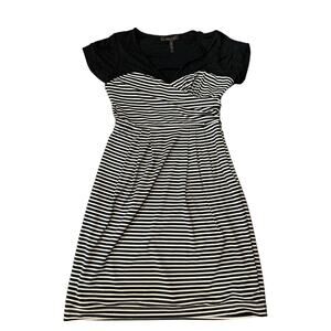 BCBG MAX AZRIA Black & Cream STRIPES SWEETHEART dress SIZE 4 EUC STRETCH CASUAL